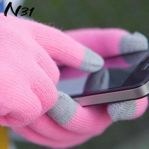 Women Men Touch Screen Winter Gloves Winter Warm Finger Gloves Solid Color Hand Warmer Smartphones Knitted Glove Elastic Mittens