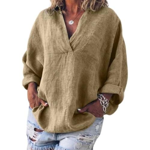 Dropshipping!! V Neck Pullover Women Shirt Skin-friendly Long Sleeve Solid Color Loose Blouse Ladies Clothing