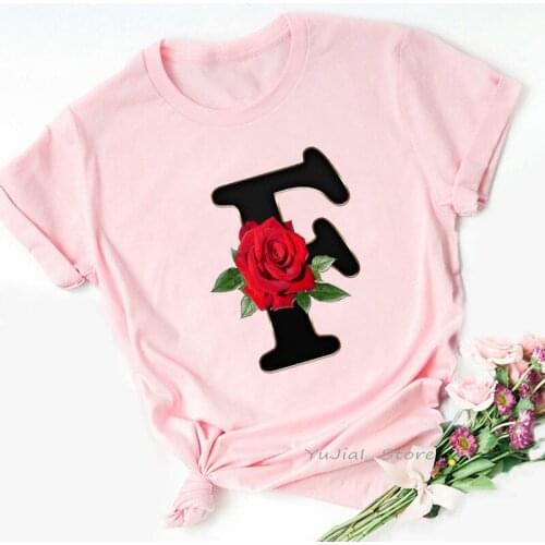 Pink Tshirts Women Clothes 2021 Alphabet F Letter Print T Shirt Femme Tumblr Tops Tee Shirt Female Korean Style T-Shirt