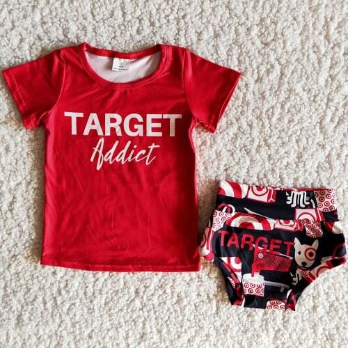 RTS Girls Bummie Sets Fashion Baby Girls Summer Clothes Red Shirt Baby Bummie Clothes Toddler 0-3 Years Old Infant Clothes Set