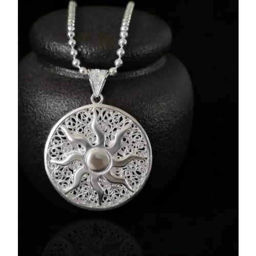 Sun Chakra Necklace 999 Sterling Silver Pendant Steampunk Women Round Pendants Men Jewelry Unisex Vintage Jewellery Free Shiping