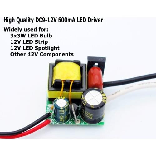 2pcs High Quality 600mA DC 12V Led Driver 6W Power Supply AC 110V 220V for DC 12V LED Strip LED Spotlight, 3x3W LED Bulb