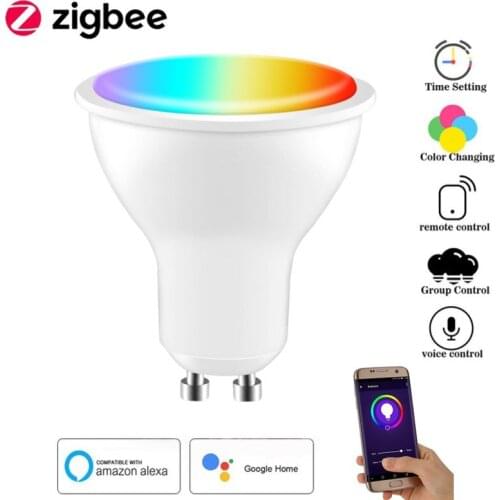 GU10 Spotlight ZigBee Smart Light Bulb 4W LED RGBCW Dimmable Lamp Tuya Smart life APP Voice Control Work with Alexa Google