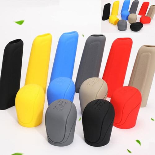 2pcs Universal Car Gear Hand Shift Knob Cover Silicone Handbrake Non-Slip Protectors Hand Brake Covers