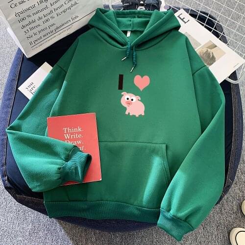 Warm Thick Hoodie Sweatshirt Women Men Kpop Style Oversize Hooded Jacket Pig Funny Animal Print Jumper Aesthetic Couple Pullover
