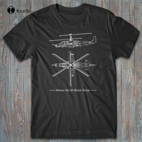 Military T-Shirt Kamov Ka-50 Black Shark Helicopter Technical Blueprint - Tee Tee Shirt