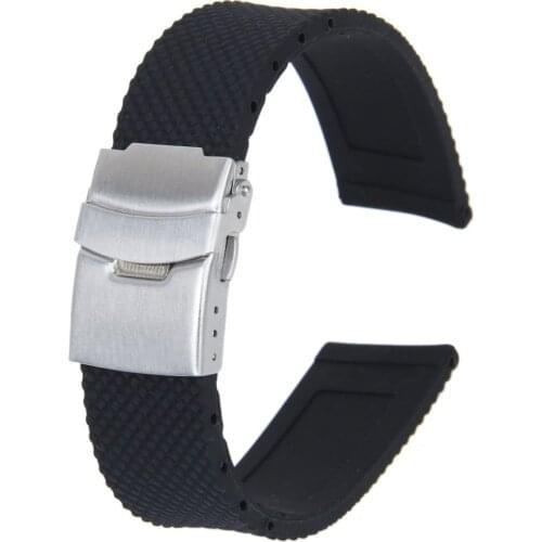 YCYS-Watch Bands Sport Black Silicone Rubber Watch Strap Deployment Buckle Waterproof 22 mm