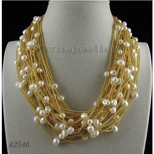 Perfect Natural Freshwater Pearl Necklace,AA 8-9MM Baroque Pearl Jewellery Handmade 24 Rows Wedding Party Ladys Gift Jewellery