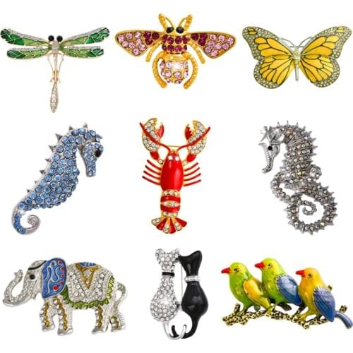 9 Styles Crystal Brooch for Femme Women Crystal Animal Broches Mujer Men Brosche Acrylic Rhinestone Costume Brooches Pins