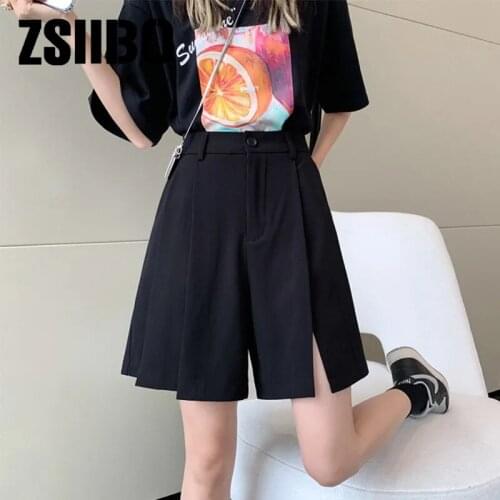 Split shorts women loose 2021 summer new Korean fashion pleated pants skirt five-point suit pants casual pants womens shorts
