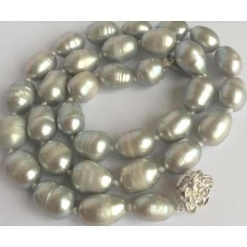Mujer Women Gift word Love >>>>>New 10-15mm NATURAL BAROQUE gray freshwater cultured pearl necklace 18" Fine moda