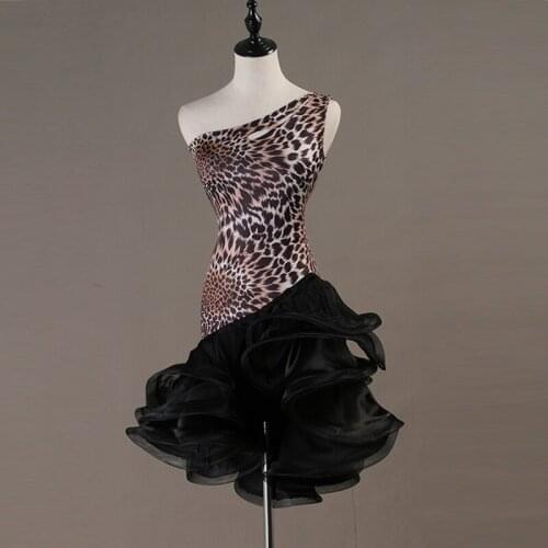 Black Swing Latin Dance Dress Women Sexy Leopard Print Latin Dance Skirt Samba Dance Dress Competition Clothing 2020 New Selling