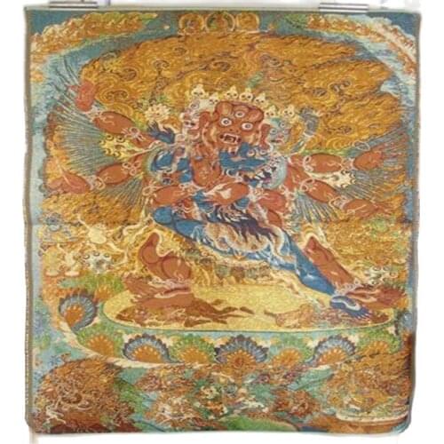 Gold silk weave Nepalese Thangka Buddha statue Vajrapani Buddha
