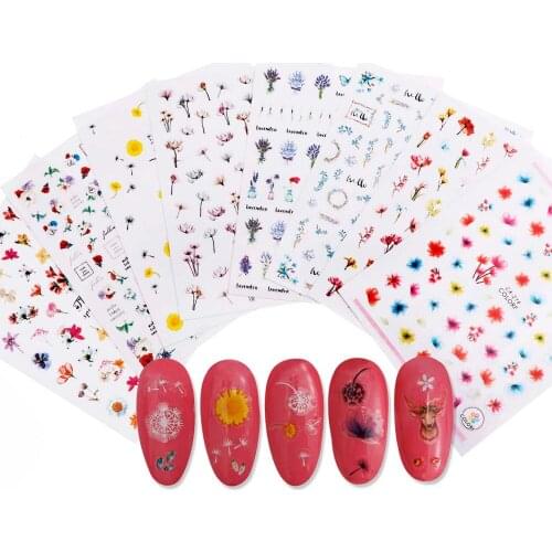 1pc Random 3D Water Flower Nail Art Sticker Floral Slider Summer Flowers Leaf Transfer Tattoo Gel Manicure Adhesive Decor Tip