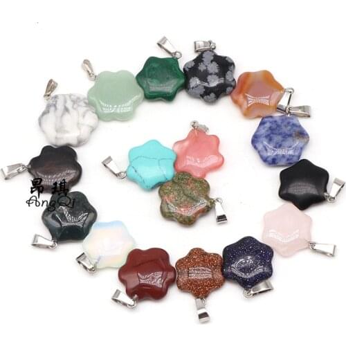 10pcs Set 20mm Natural Stone Assorted Flower Pendants Crystal Pendant With Chakra For Women Men Handmade Necklace New Arrival