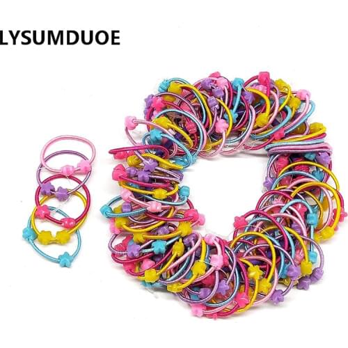 100Pcs/Lot Girls Hair Accessories Elastic Hair Bands Cute Scrunchy Bunny Ear Hoop Flower Hairbands Headdress Hair Bands for Kids