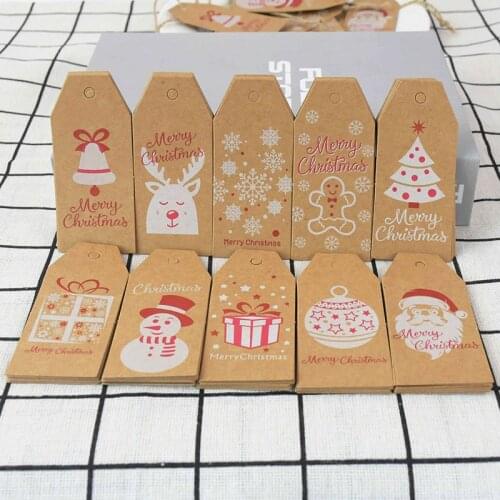 100pcs Mix Christmas Gift Tags With Hemp Rope Kraft Paper Hang Tags Gift Wrapping Supplies Xmas Label Festival Party Decoration