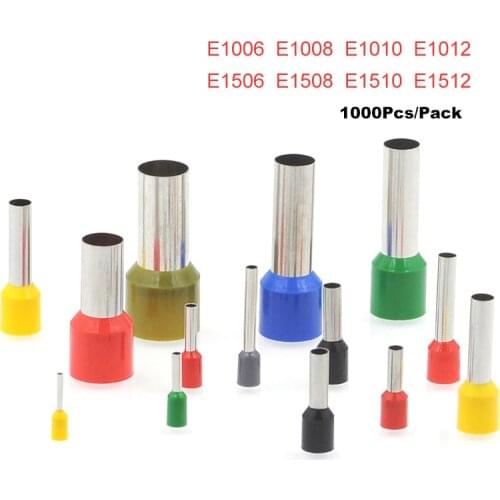 1000Pcs Tube Insulated Cord End Crimp Terminal E1006~1512 Electrical Wire Cable Connector Brass Ferrules VE 1.0-1.5mm2 18-16AWG