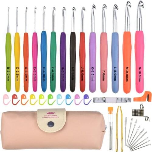 14Pcs Ergonomic Soft Handle Crochet Hooks Set Big Size 8.0 9.0 10.0mm Knitting Needles Hook Kit with Case for Arthritic Hand