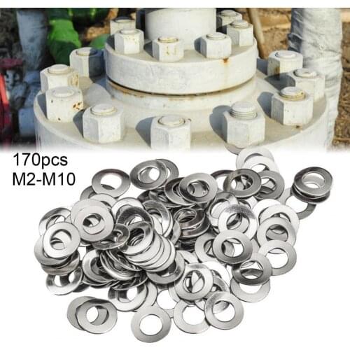 170Pcs M2-M10 Spring Washer Good Sealing Electrical Connections Spring Lock Washer Gaskets Assortment Set for Industry