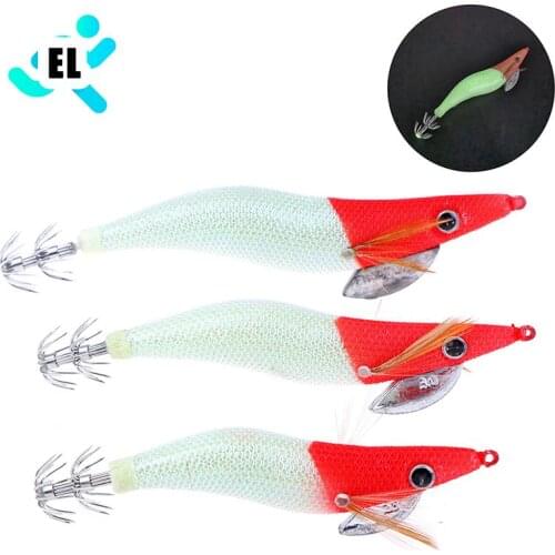 2.5# 3.0# 3.5# Squid Hooks Artificial Wood Shrimp Squid Jig Lure Luminous Octopus Cuttlefish Shrimp Lure Pesca Fishing Tackle