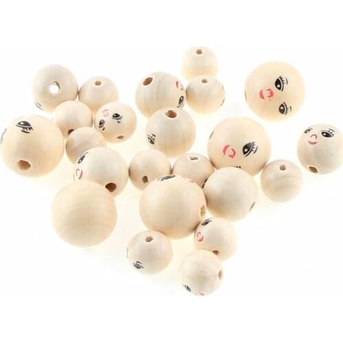 20pcs Smiling Face Wooden Beads Spacer Beading Beads for Baby DIY Crafts Kids Toys Pacifier Clip Jewelry Making DIY 14/18/22mm