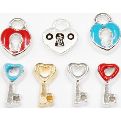 20pcs/lot The key The Lock Enamels Love Floating Charms For Glass Lockets Memory Pendant Jewelry