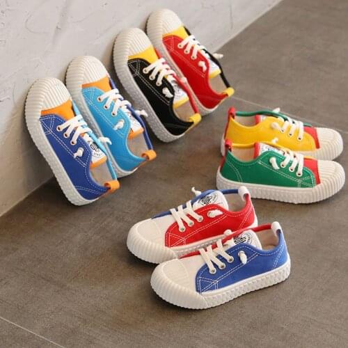 2021 Pumps Childrens Colorblock Canvas Shoes Elastic Low-top Sneakers Boys and Girls Soft Bottom Biscuit Bottom Casual Shoes