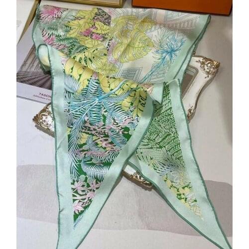 2021 new arrival winter spring classic blue tree 100% pure silk scarf twill hand made roll 113*45 cm shawl wrap for women lady