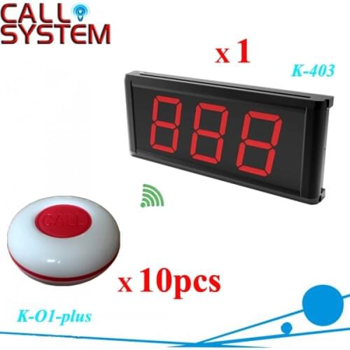 433.92mhz Wireless servant paging system,waiter call button 1 display receiver with 10 table buzzer for service