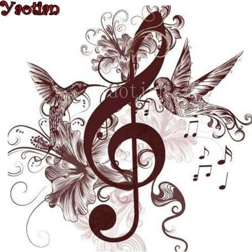 Diamond Art Music symbol hummingbird full square round Diamond Painting cross stitch Diamond mosaic embroidery rhinestone
