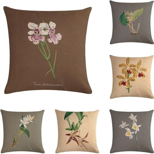 Plant Flower Herb Print Cushion Cover Modern Style Colourful Linen Cojines For Sofa Furniture & Home Decoration ZY56