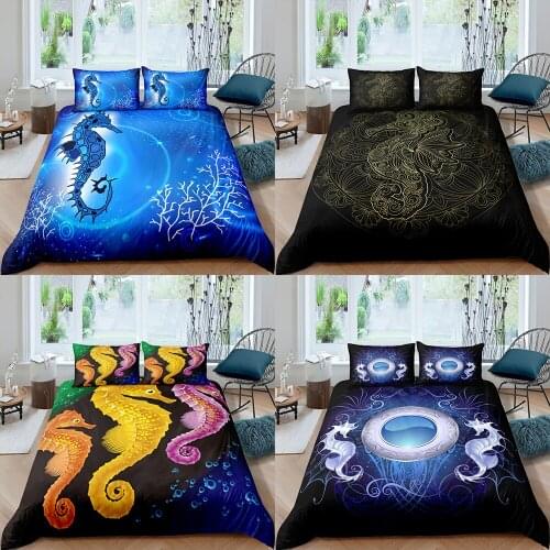 Home Textiles Luxury 3D Sea Horse Duvet Cover Set and Pillowcase Kids Bedding Set AU/EU/UK/US Queen and King Size Bedding