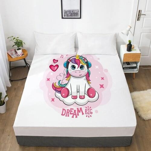 Unicorn Cartoon Fitted Sheets Mattress Cover With Elastic Band 3D Bed Sheet LinensFor Baby Kids Child Girls Boys 135x200 180x200