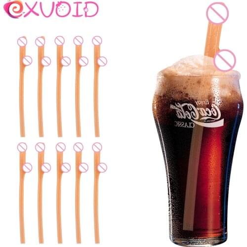 EXVOID Party Supplies Sex Toys for Couples Sex Shop Nude Straw for Bar Drinking Penis Straws 10 PCS Sexy Hen Night Accessories