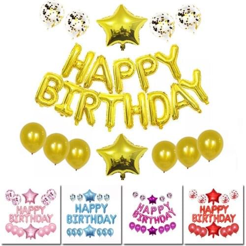 Happy Birthday Theme Balloons Rose Gold Heart Start Shape Happy Birthday Foil Ballons Set Baby Shower Anniversary Party Supplies