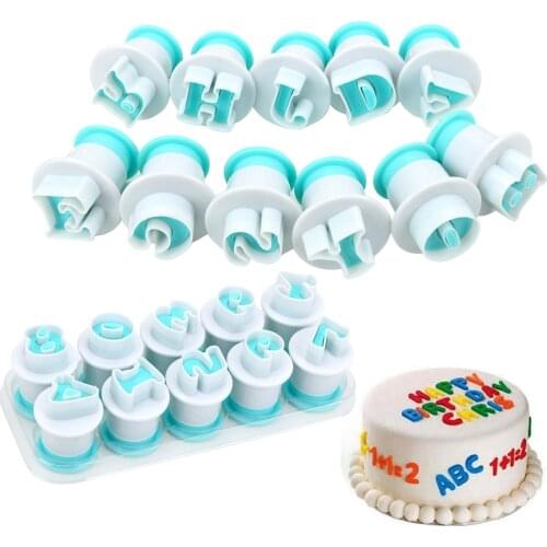 26PCS Alphabet Number Biscuit Mold Lowercase Uppercase Letter Cookie Stamp Embosser Cookie Cutter Fondant Cake Decorating Tool