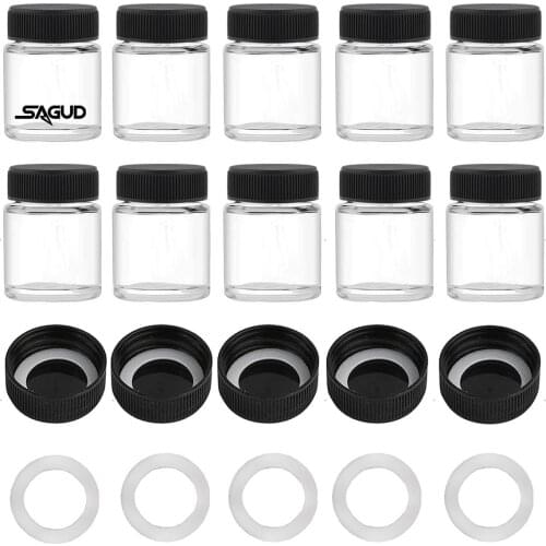 SAGUD Airbrush Accessories (Pack of 10)Empty 22cc Glass Jar Bottles with Replacement Lids /O-ring Circle - Paint Storage Bottles