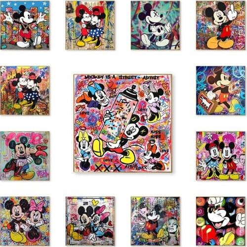 Sreet Graffiti Art Disney Mickey And Minnie Mouse Canvas Painting Posters And Prints Wall Art Picture for Living Room Home Decor
