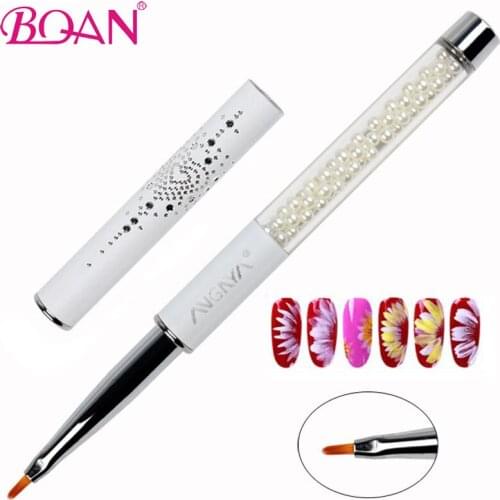 BQAN White Petal Nail Brush UV Gel Builder Rhinestone Handle Nail Brush Flat Head Nail Painting Pen Nail Tools Manicure Tools