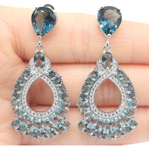 48x23mm Lovely Jewelry Set Created Violet Tanzanite London Blue Topaz CZ For Sister Silver Pendant Earrings Drop Shipping