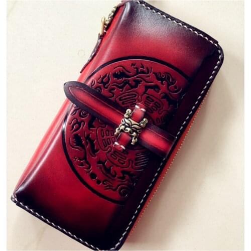 Handmade Wallets Nine Palace Cards Pure Copper Bag Purses Women Men Long Clutch Vegetable Tanned Leather Wallet Card Holder