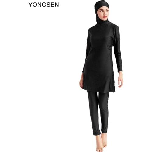 YONGSEN 2020 Muslim Girls Swimsuit Modest Islamic Holiday Beach Bathing Suit Long Sleeve Three Piece Burkinis Swimwear