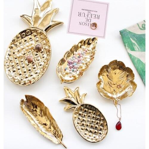 Ginkgo Biloba Storage Trays Ceramic Gold Inlay Leaf Dessert Steak Food Dinne Plates Cake Disahes Jewelry Display Decoration Tray