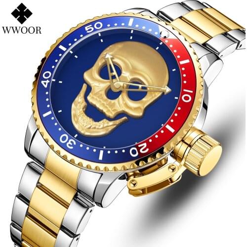 WWOOR 2021 Fashion Mens Watch Top Brand Luxury Gold Clock Man Military Waterproof Quartz Watch Stainless Steel Relogio Masculino