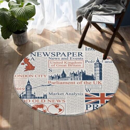 Fashion Newspaper Round Carpet for Bedroom UK London Chair Area Rug Magazine Floor Mat News Letters Classic Round Carpet