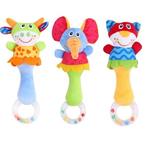 Soft Animal BeBe Toys Baby Rattle Toys Animal Hand Bells Plush Toy Baby Educational Music Rattle for Kid Bed and Stroller