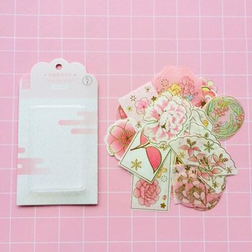 60 Sheets /Pack Golden Foiled Pink Sakura Washi Paper Decorative Stickers Label Sticker
