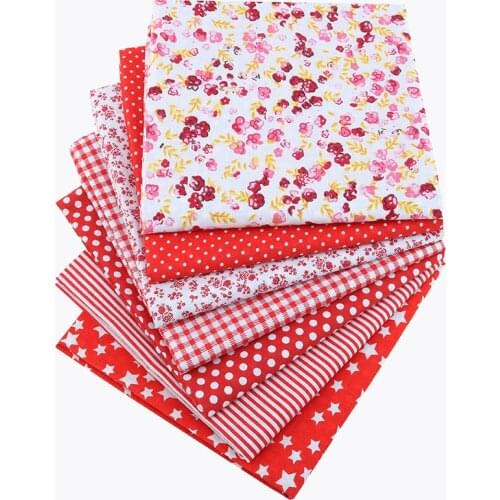 Nanchuang 7pcs/Lot Red Thin Cotton Fabric Low Density Patchwork Cloth DIY Handmade Sewing Tissue Needlework Pattern 50x50cm