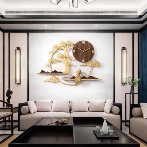 Chinese Style Wall Clock 3D Metal Wrought Iron Living Room Decor Home Luxury Flower Figurines Wall Decor Clocks Wall Home Decor